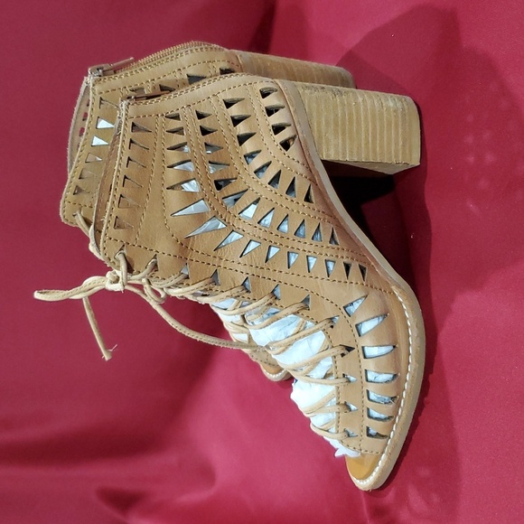 Jeffery campbell leather lace up laser cut heeled open toe shoes - Picture 4 of 8